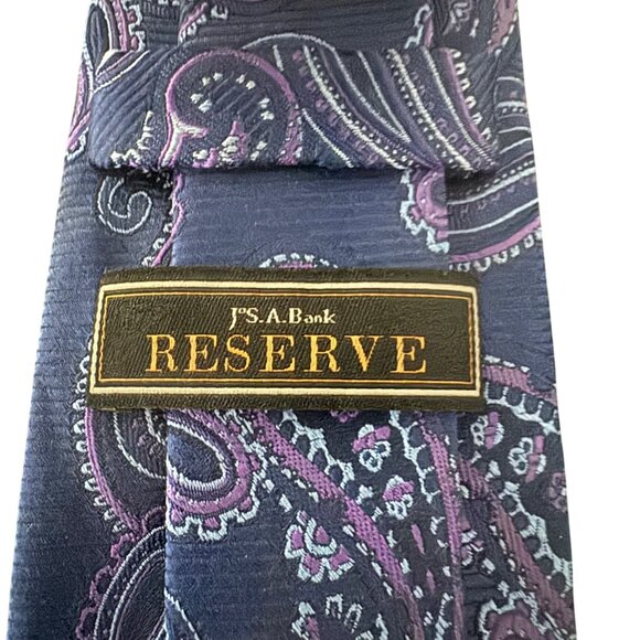 JOS.A.Bank Reserve Paisley 100% Silk Necktie Navy & Purple - Picture 3 of 6